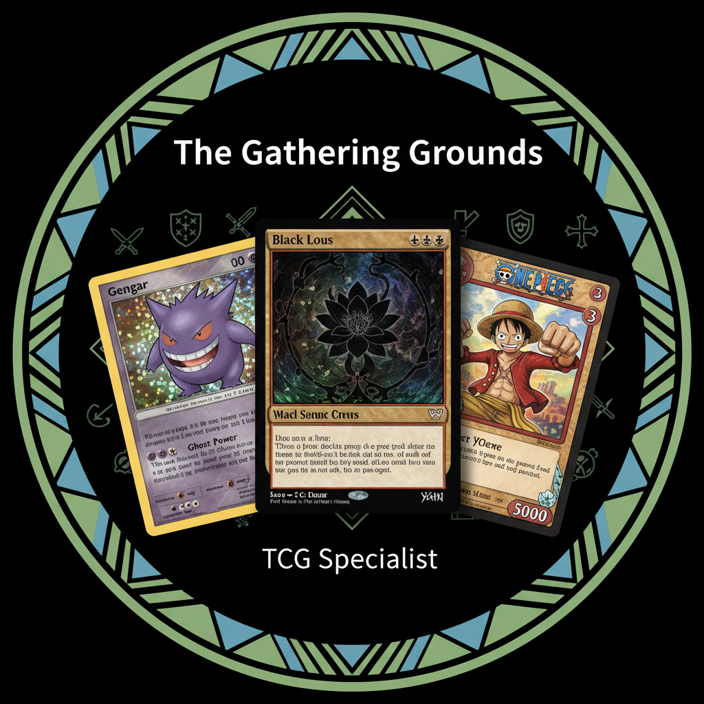 The Gathering Grounds Logo - Gengar, Black Lotus, Luffy